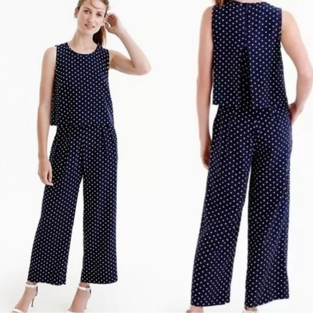 NWT TALL J. Crew Navy Polka Dot Jumpsuit